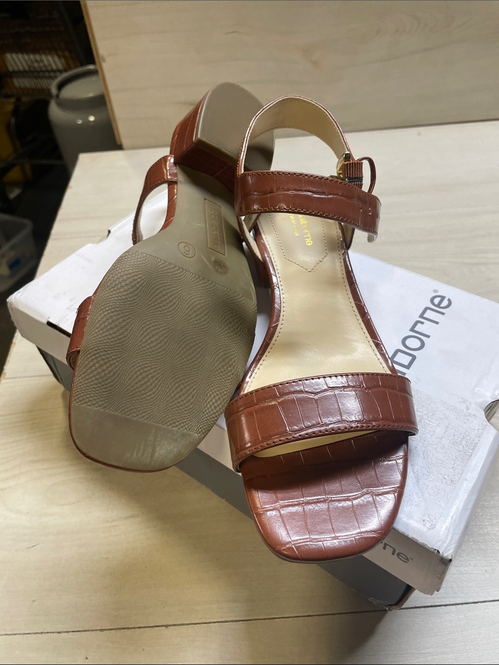 Liz Claiborne Brown Croc-Embossed Block Heel Sandals #539
